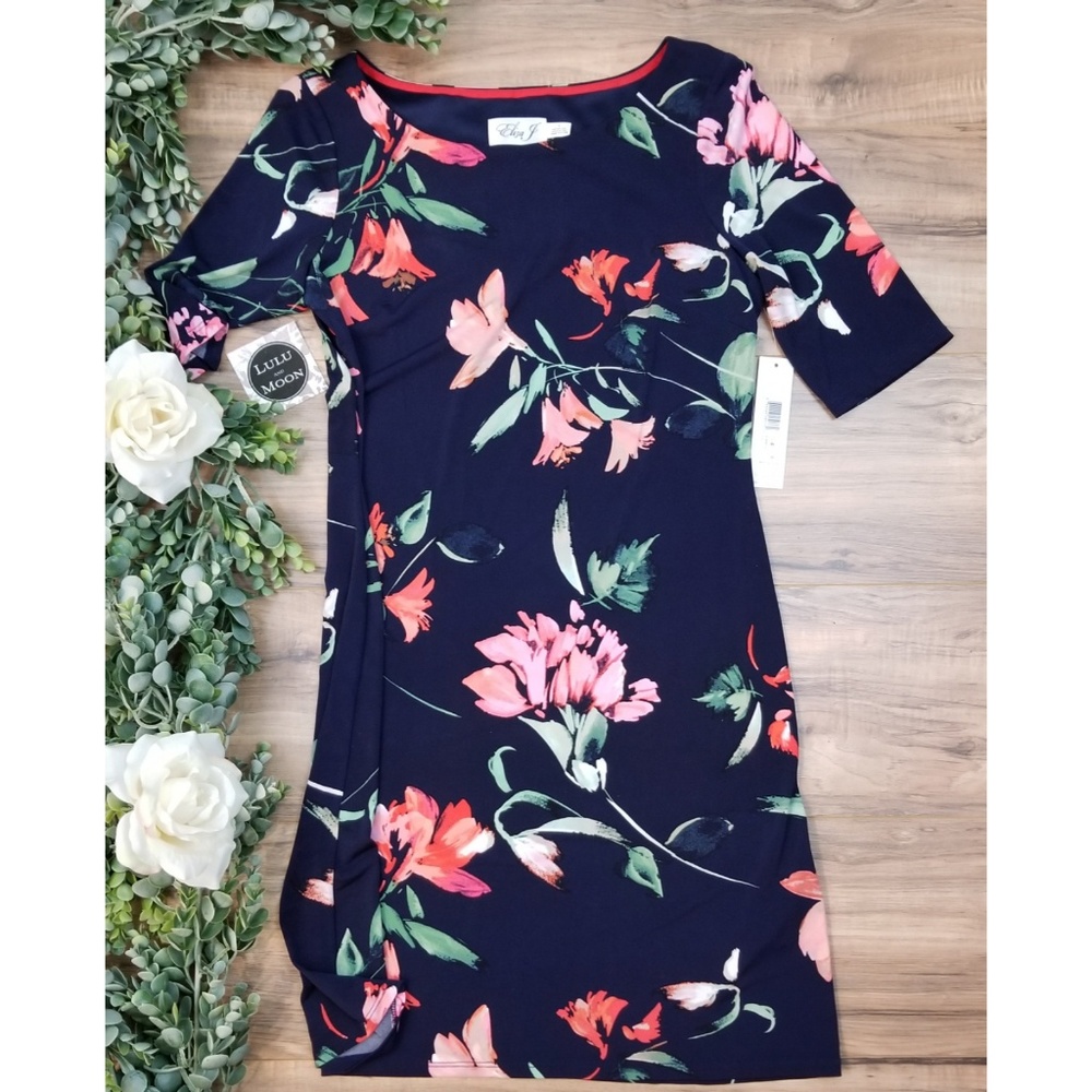 Eliza J navy blue floral short sleeve dress size 4